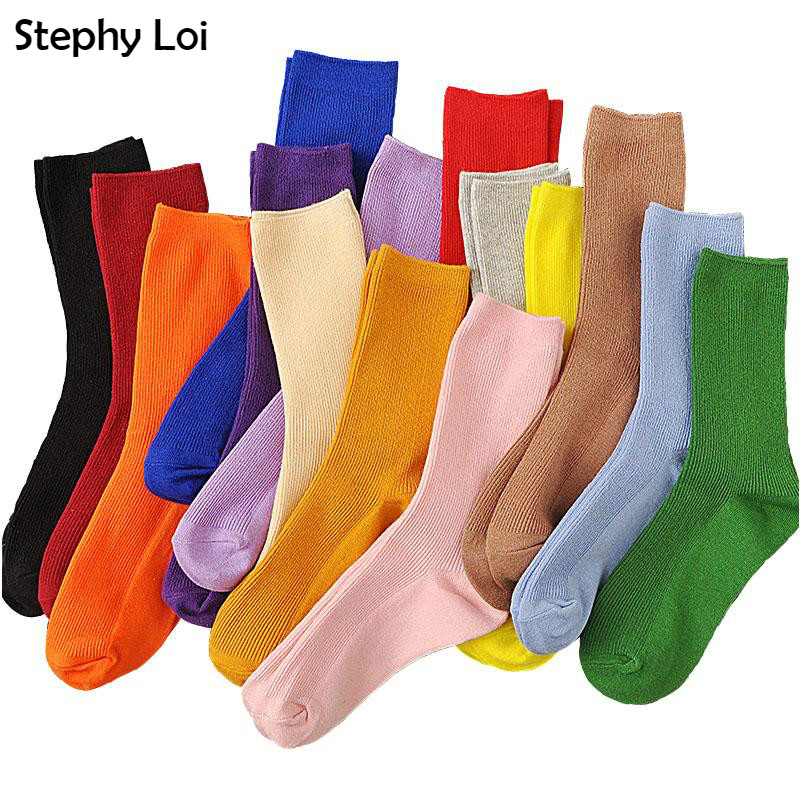 Nuevo Color Harajuku Retro mujer señora calcetines sueltos de algodón invierno en tubo coreano púrpura azul amarillo rosa diseñador Navidad lindo