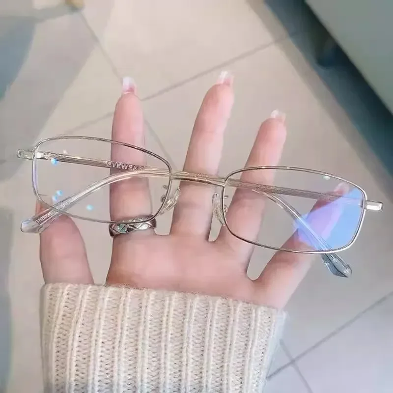 Y2K Harajuku Retro Small Square Frame Glasses for Women Metal Eyeglasses Clear Reading Spectacle Blue Light Blocking Eyewear