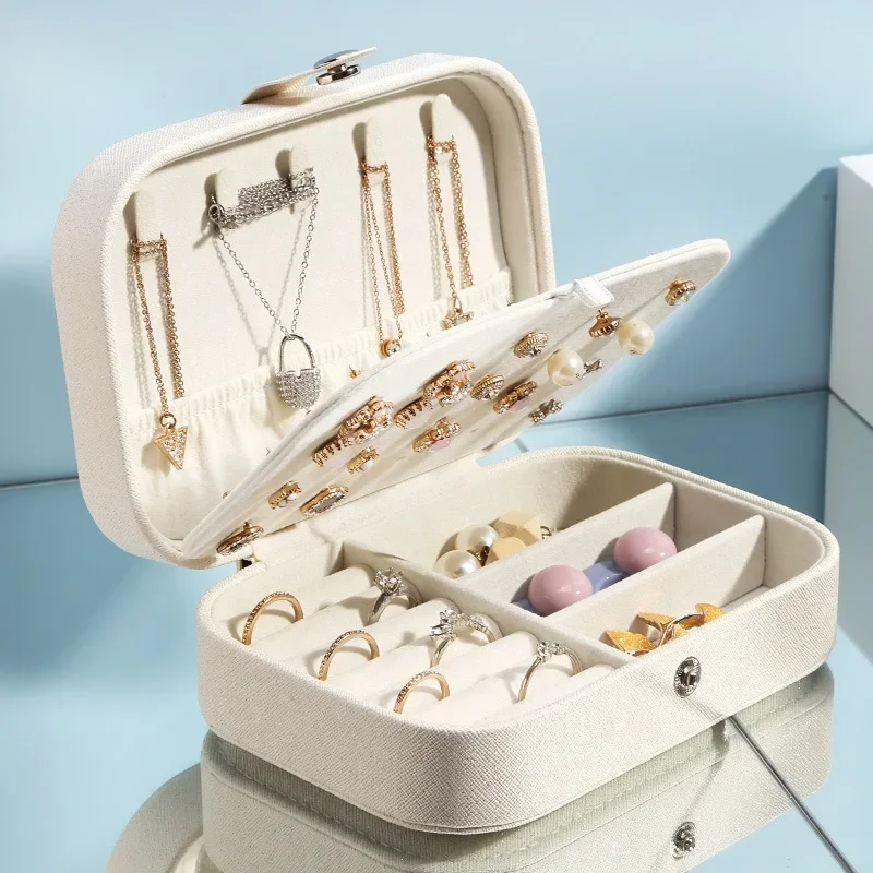 Draagbare Sieradendoos Sieraden Organisator Display Reissieradendoos Dozen Knop Lederen Opslag Rits Juweliers Joyero