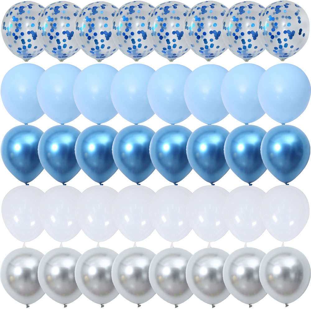40PCS Silver Night Blue White Balloons Gender Reveal Wedding Valentine's Day Baby Shower Birthday Globos Party Decorations