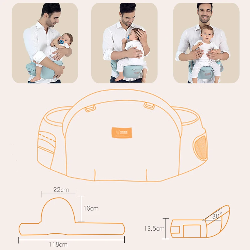 Portabebés de algodón, soporte para bebé, taburete de cintura, portabebés, portabebés, portabebés para bebé, asiento de cadera, bolsa para andadores de bebé, soporte frontal Wra