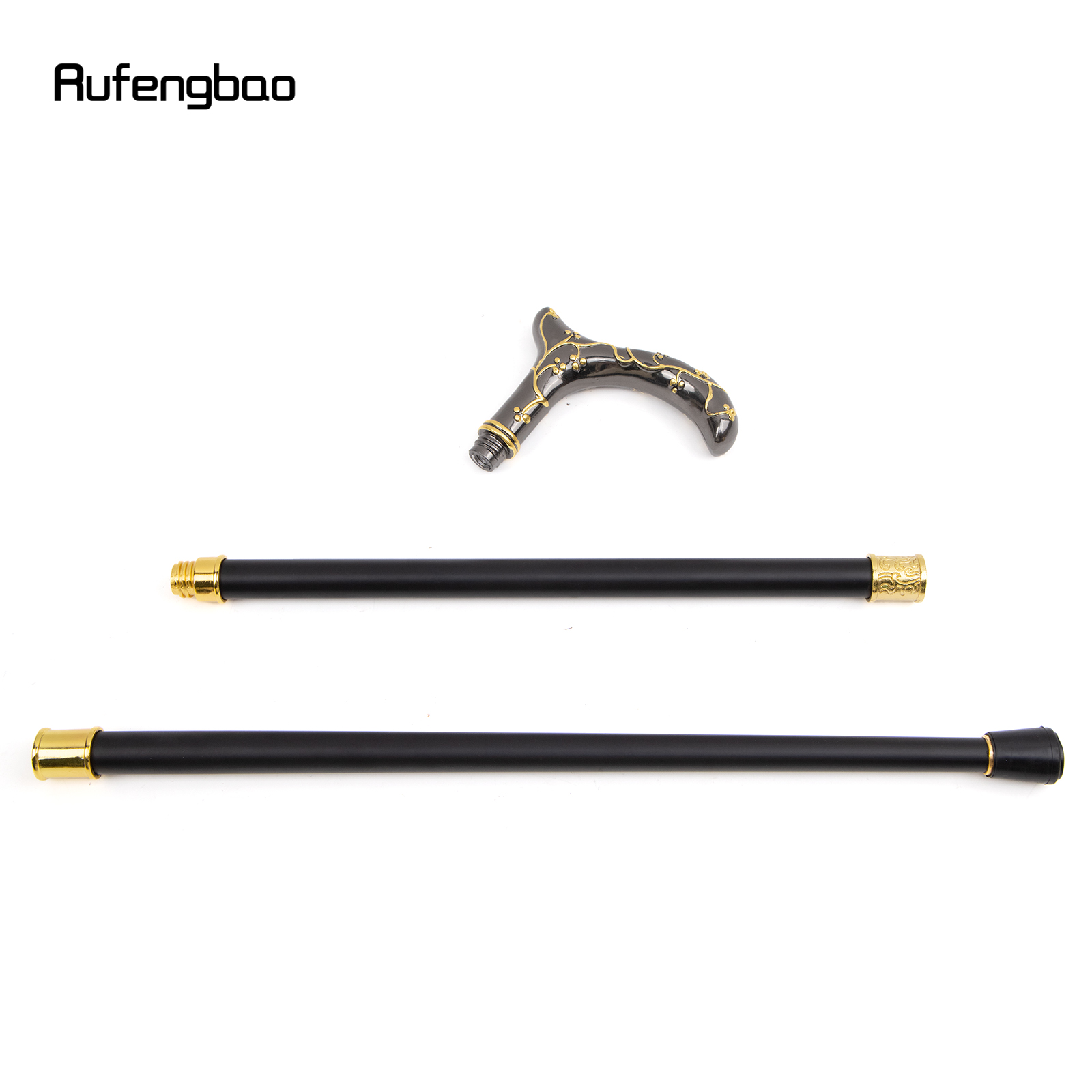 ไม้ดอกเหมยเดินแฟชั่นสีดำสีทองไม้เท้าตกแต่งสไตล์วินเทจ crosier 93ซม.