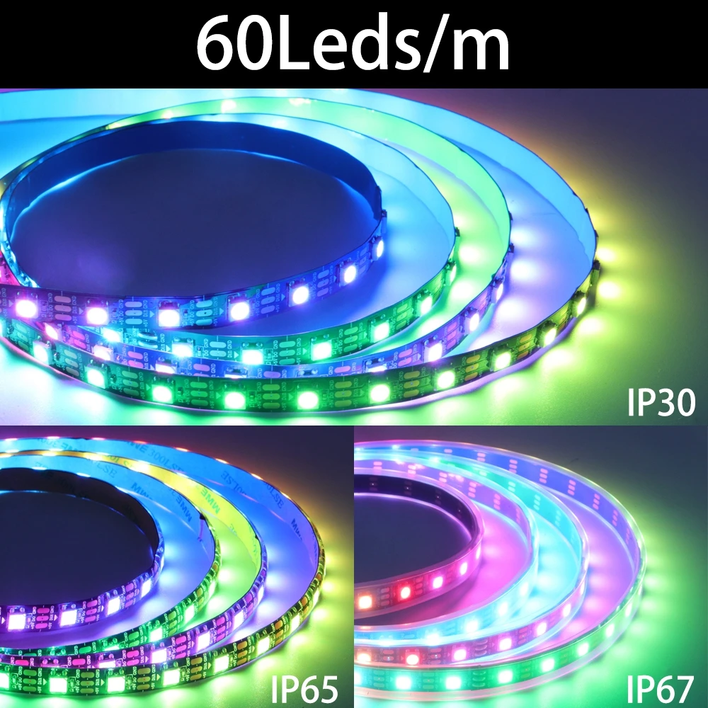 WS2812B Smart Pixel RGB Led Strip Light WS2812 IC indirizzabile individualmente 30/60/144 Pixel/Led/m IP30/IP65/IP67 Nastro Led DC5V