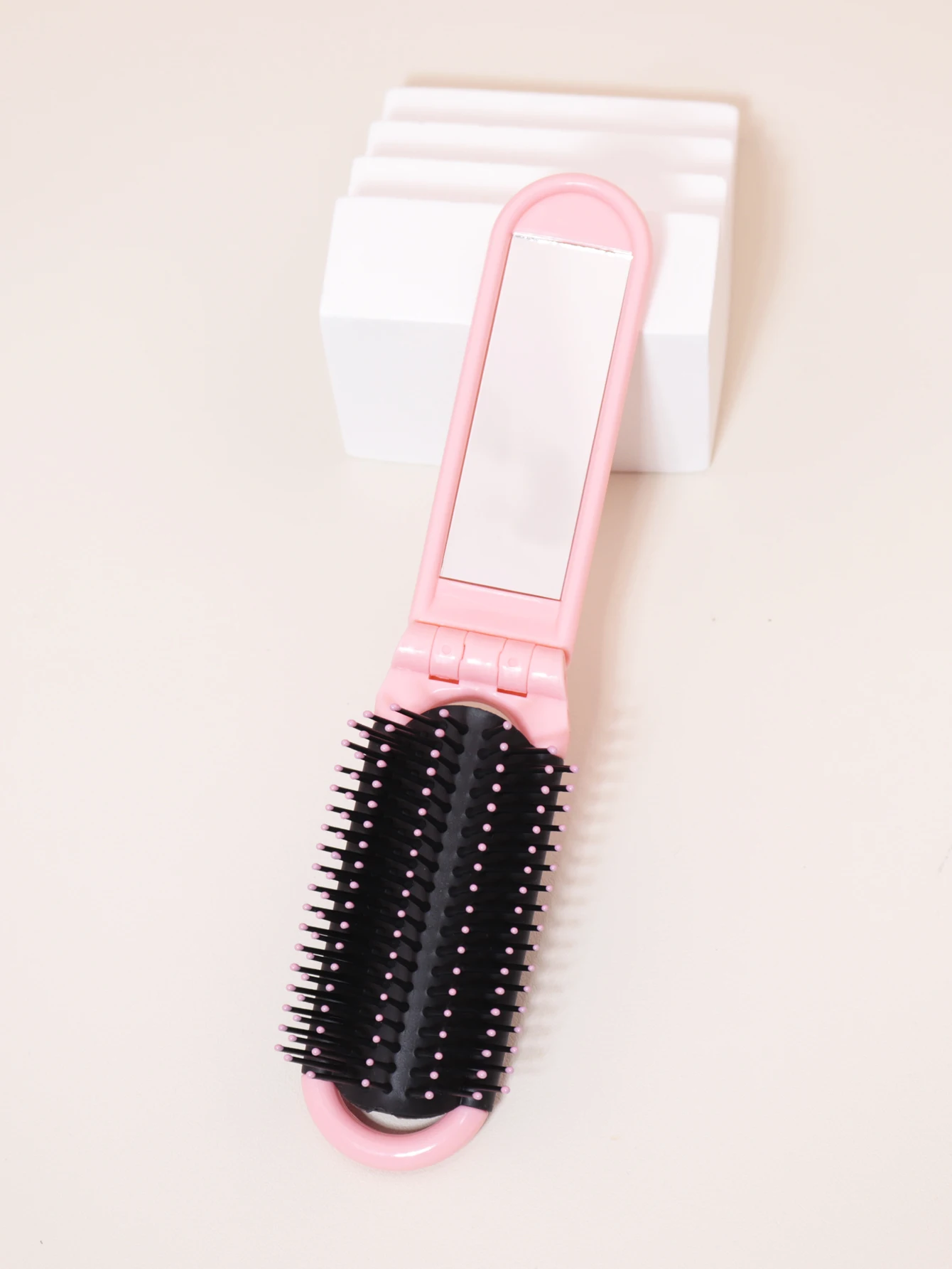 Mini espejo de masaje antiestático plegable portátil, peine de viaje para chica con espejo, peine plegable, especial para pelucas de cabello real, 1 ud.