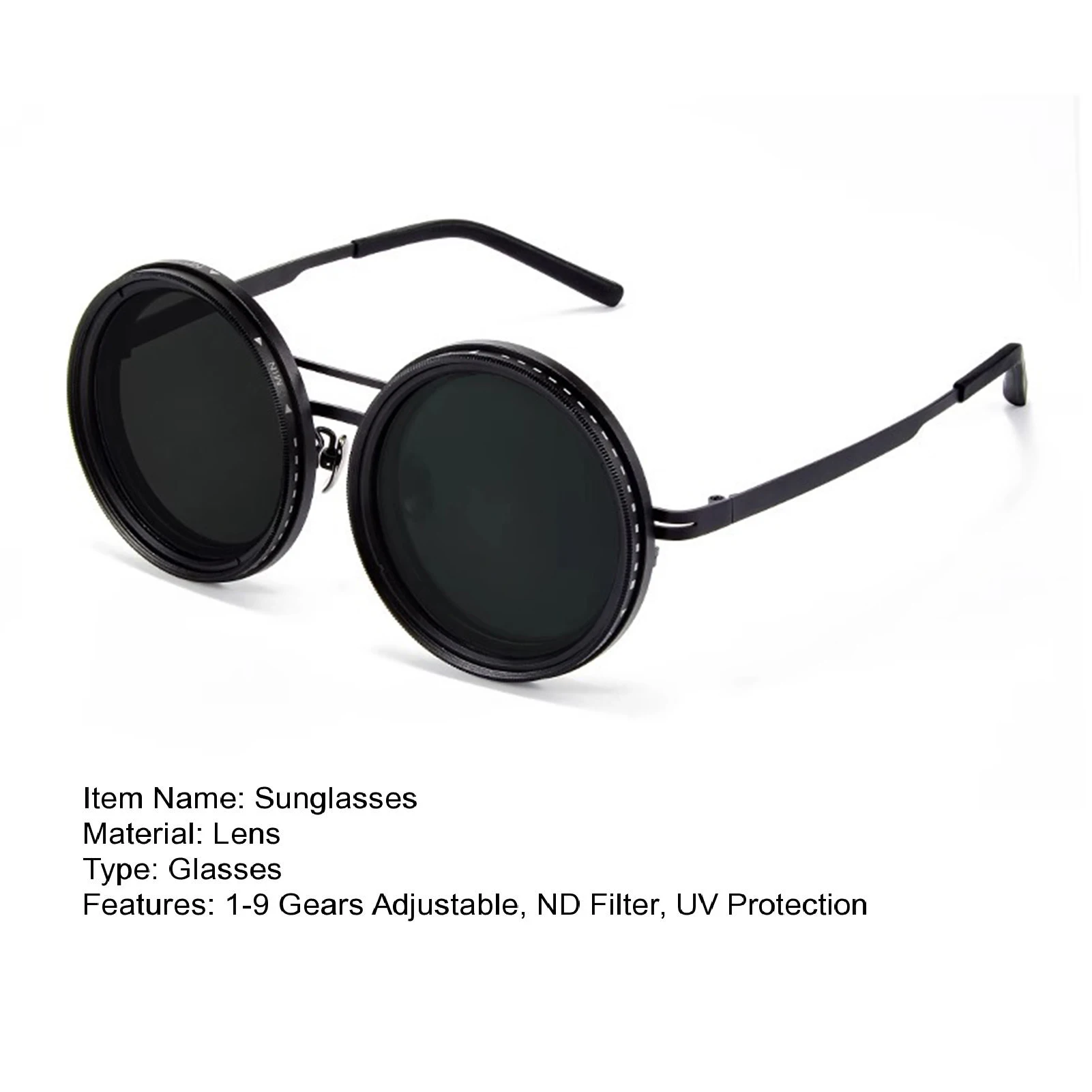 1-9 Gears Adjustable Sunglasses Rounded Polarized Glasses With ND Filter Lenses Handcrafted Retro Glasses Unisex Vintage Style