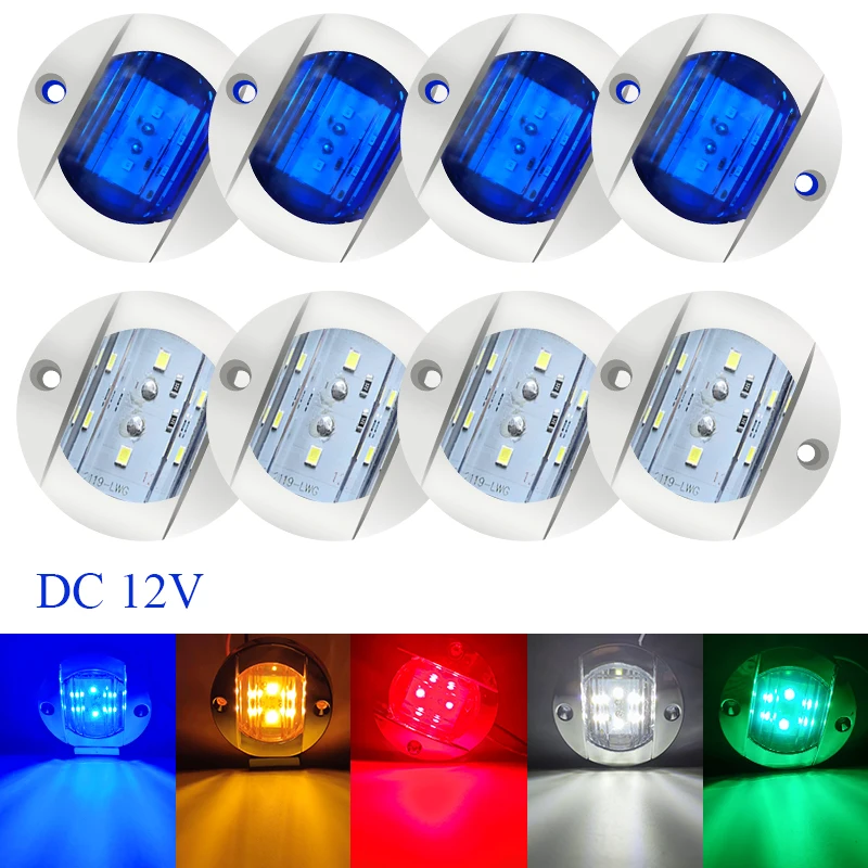 4 pièces 12V Marine bateau arrière LED feu arrière rond blanc froid feu arrière Yacht accessoire bleu jaune vert rouge