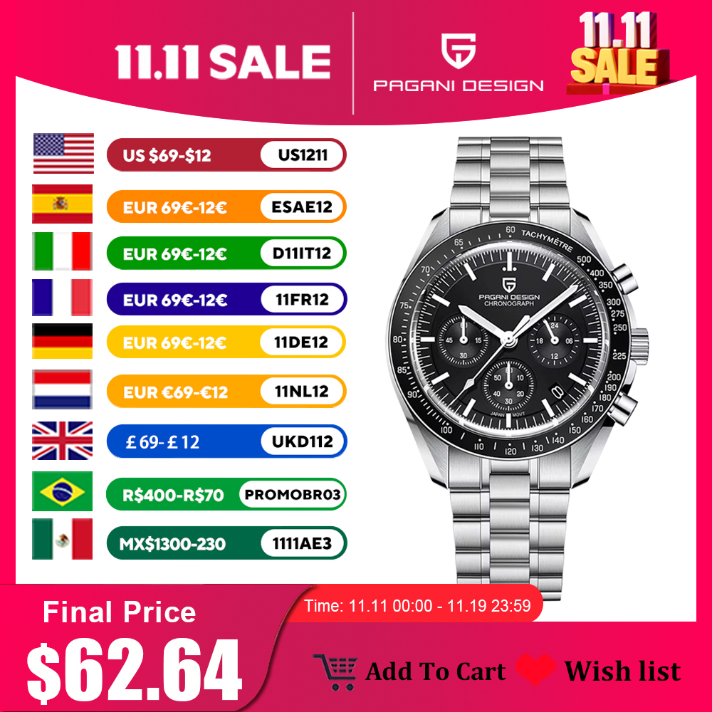 Новинка 2025, мужские часы PAGANI DESIGN, лучший бренд класса люкс, автоматический кварцевый хронограф, водонепроницаемые спортивные часы из нержавеющей стали, Relogio