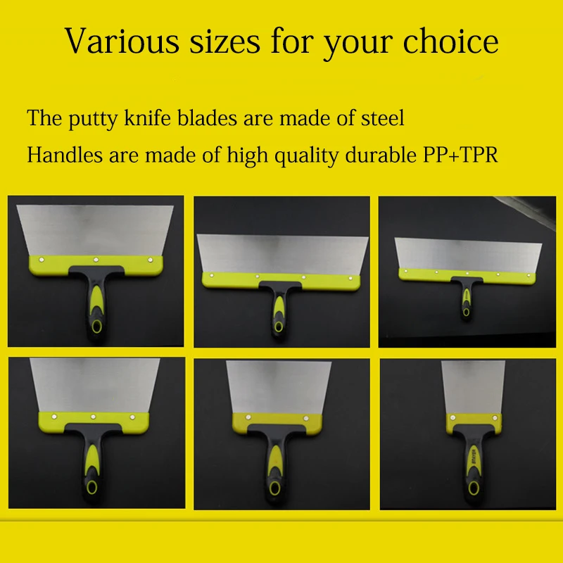 Juego de raspador de cuchillo de masilla con mango de plástico de acero elástico grueso de alta calidad, herramientas de construcción, 6/8/10/12 pulgadas, 1 ud.