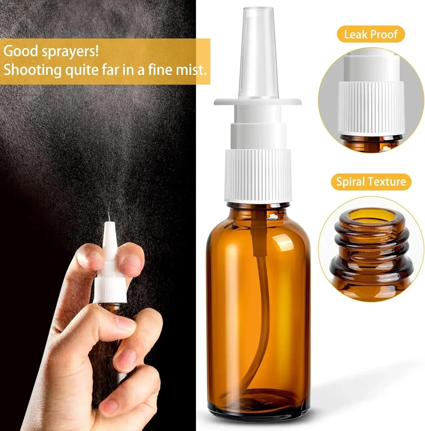 1pcs 5ml-100ml  Amber Nasal Spray Bottle Glass Nose Mist Sprayer Press Spray Head Empty Bottles Refillable Glass Atomizer