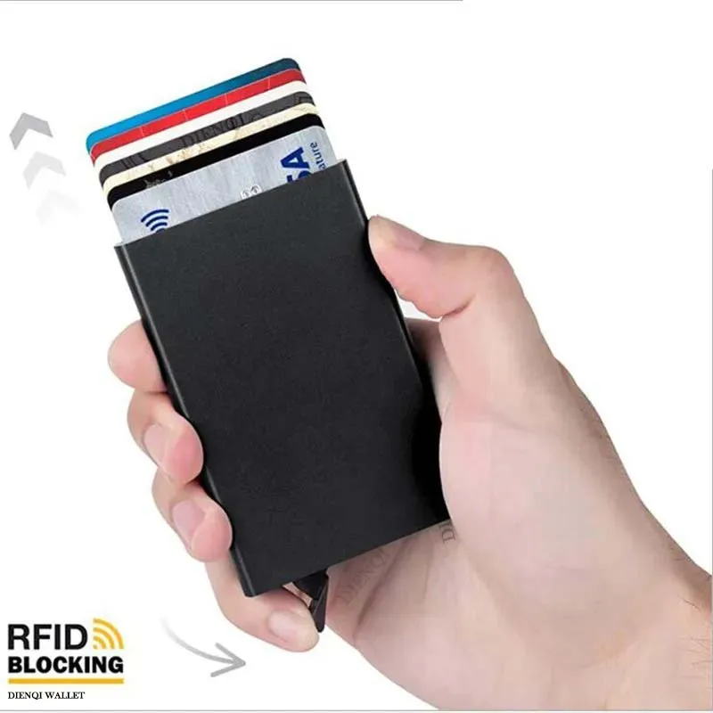 Porta carte Rfid portafoglio intelligente portacarte in metallo sottile sottile uomo donna portafogli Pop-Up minimalista piccolo nero Mini custodia Vallet Walets