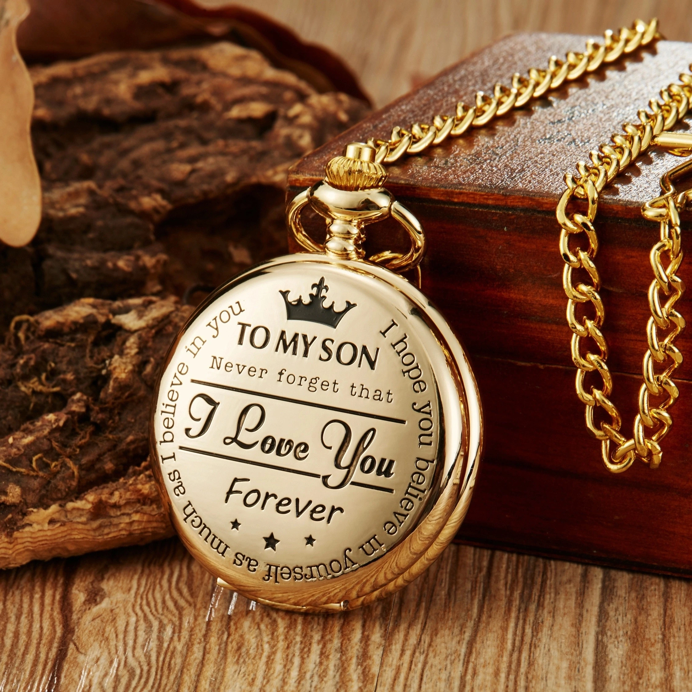 Gedenk gold runde Taschenuhr als Geburtstags geschenk meines Sohnes Weihnachts taschenuhr Taillen kette Quarz Taschenuhr