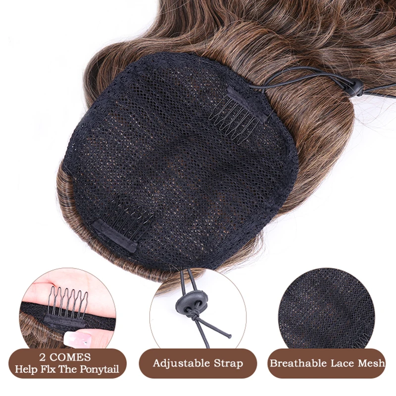 Julianna Kanekalon Body Water Wave Yaki ตรง Chignon ยาว Drawstring หางม้า Curly หางม้าผมคลิปคลิปหางม้า Extensions