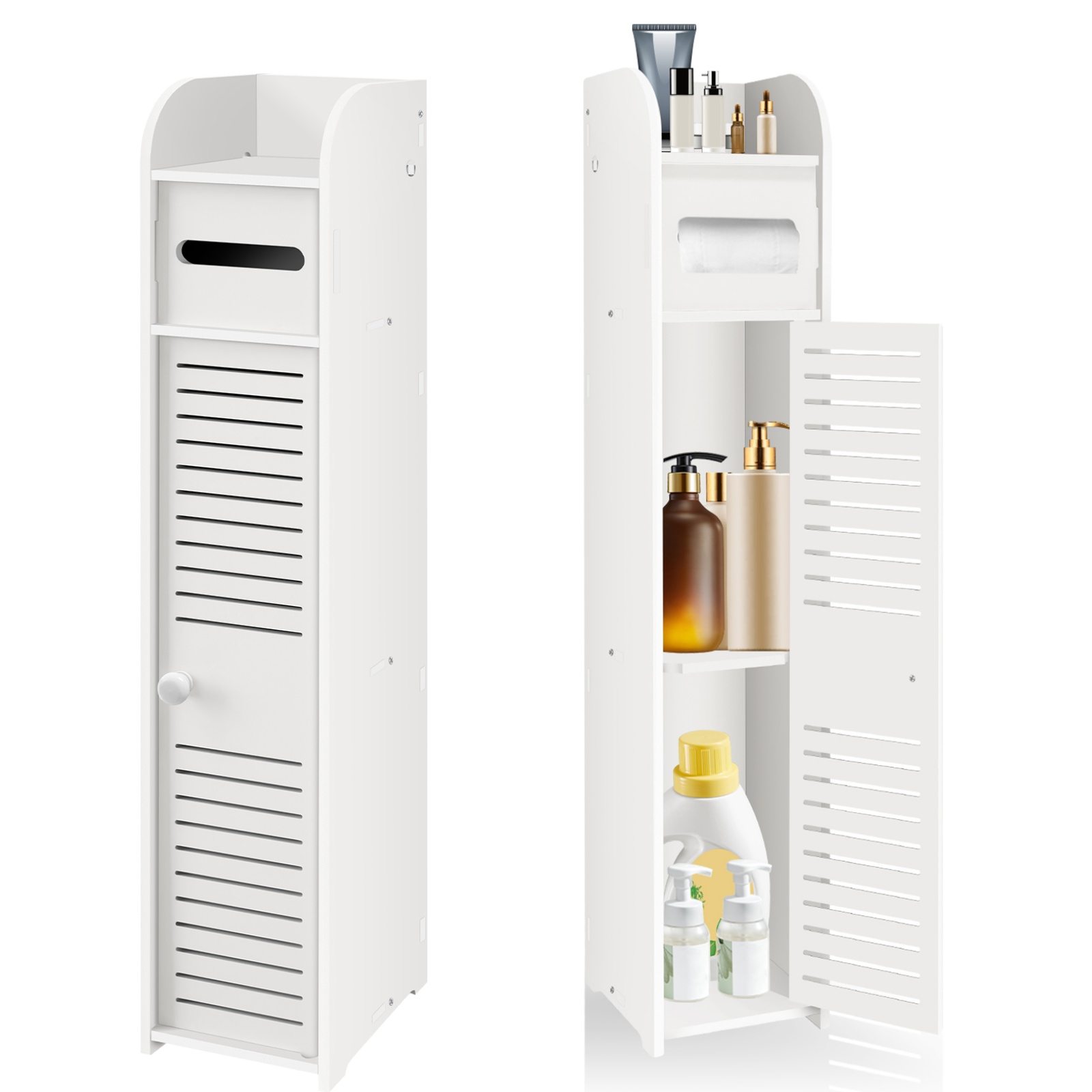 3 Tier Bathroom Floor Cabinet Free-Standing Toilet Roll Holder Narrow Bathroom Storage Cabinet, for Bathroom,Living Room&Hallway