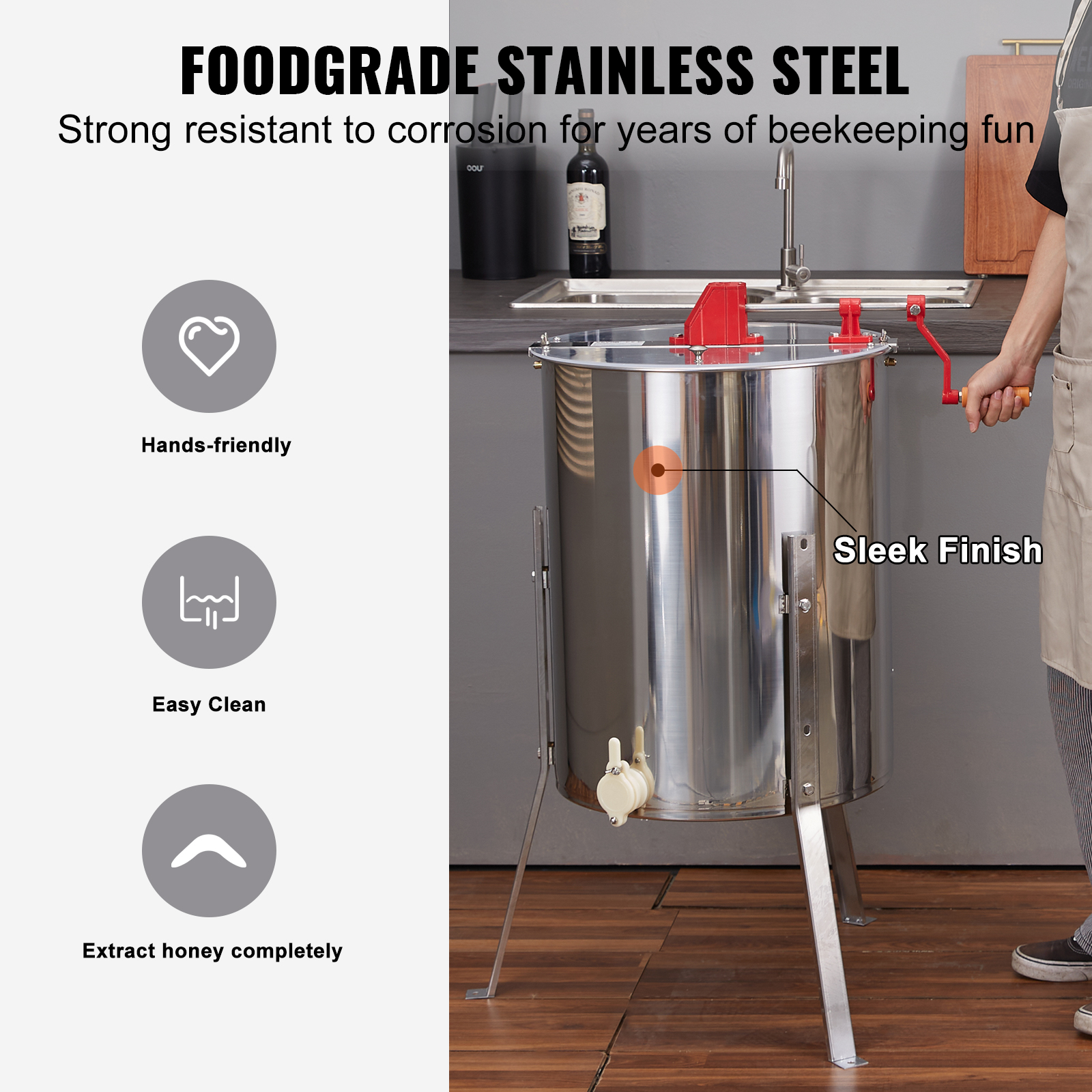 VEVOR Manual Honey Extractor 4/8 2/4 Frame Stainless Steel Honeycomb Spinner Crank Honey Centrifuge Beekeeping Equipment