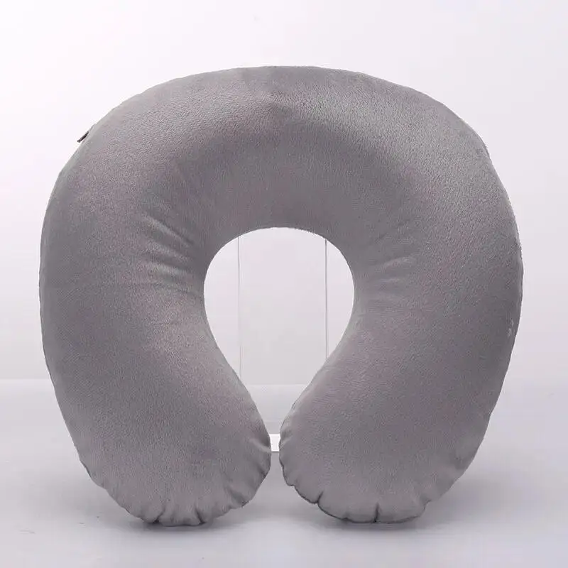 Almohada de viaje en forma de U, inflable portátil para cuello, soporte para columna Cervical, cojín corto de felpa, elementos esenciales para dormir en la oficina, 1 ud.