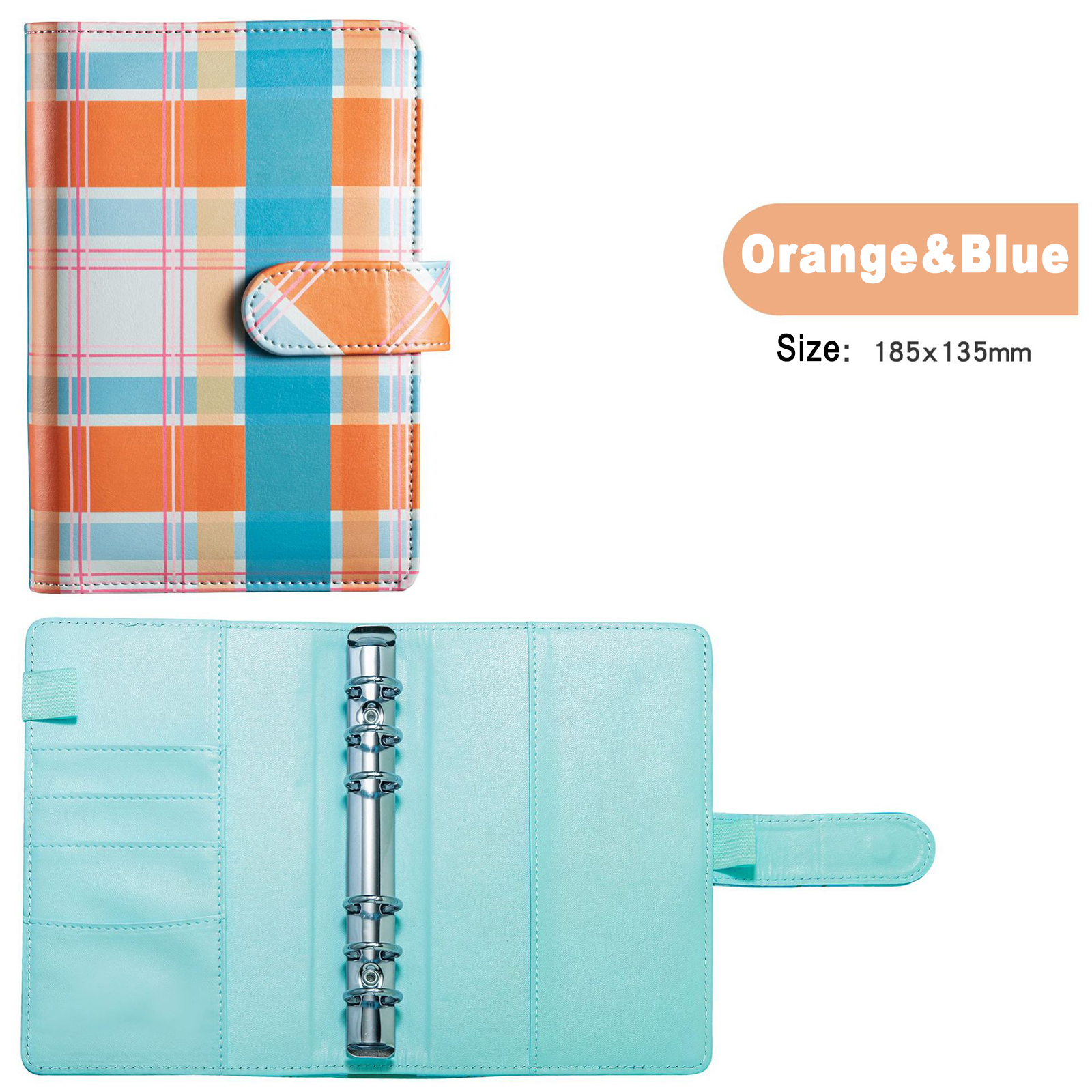 A6 ファッションチェック柄予算バインダー 6 リングノートブックバインダーカバー詰め替え可能なルーズリーフバインダー財布バインダー