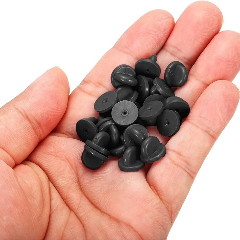 50pcs Black PVC Rubber Pin Backs Butterfly Clutch Tie Tack Lapel Holder Clasp Pin Cap Keepers for Uniform Badges Replacements