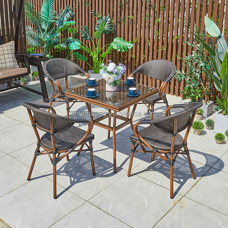 All weather bistro cast aluminum coffee table set  outdoor  armrest chair round table for garden or balcony