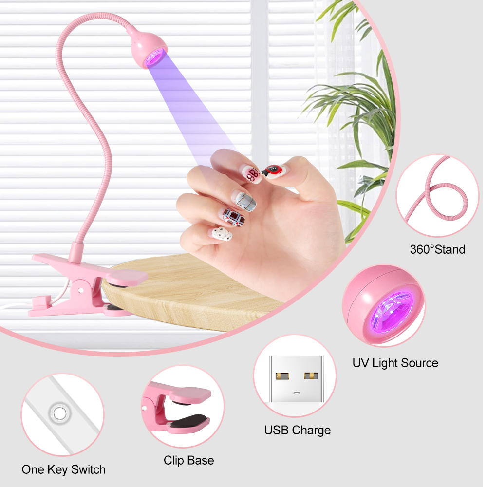Lampe UV LED pour sécher les ongles en Gel, vernis à ongles, bureau Flexible à clipser, Mini lampe à ongles USB Portable, sèche-lumière UV pour Salon de manucure