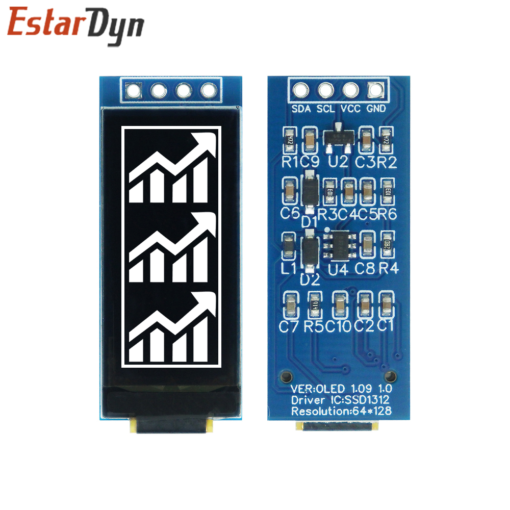 1.09 Inch OLED Display Module 128x64 White SSD1312 I2C, 4 Pin Interface for Arduino Raspberry Pi, Low Power Wide View