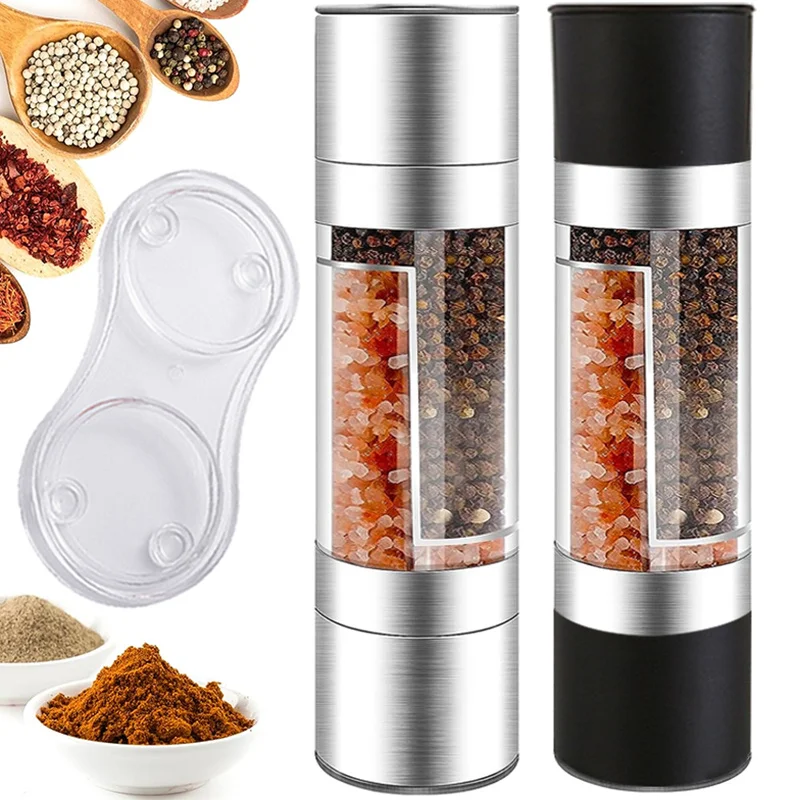 2 In 1 เครื่องบดด้วยตนเองสแตนเลสเกลือพริกไทยโรงสีปรับเซรามิคบดเครื่องเทศ Mill ครัวเครื่องมือ