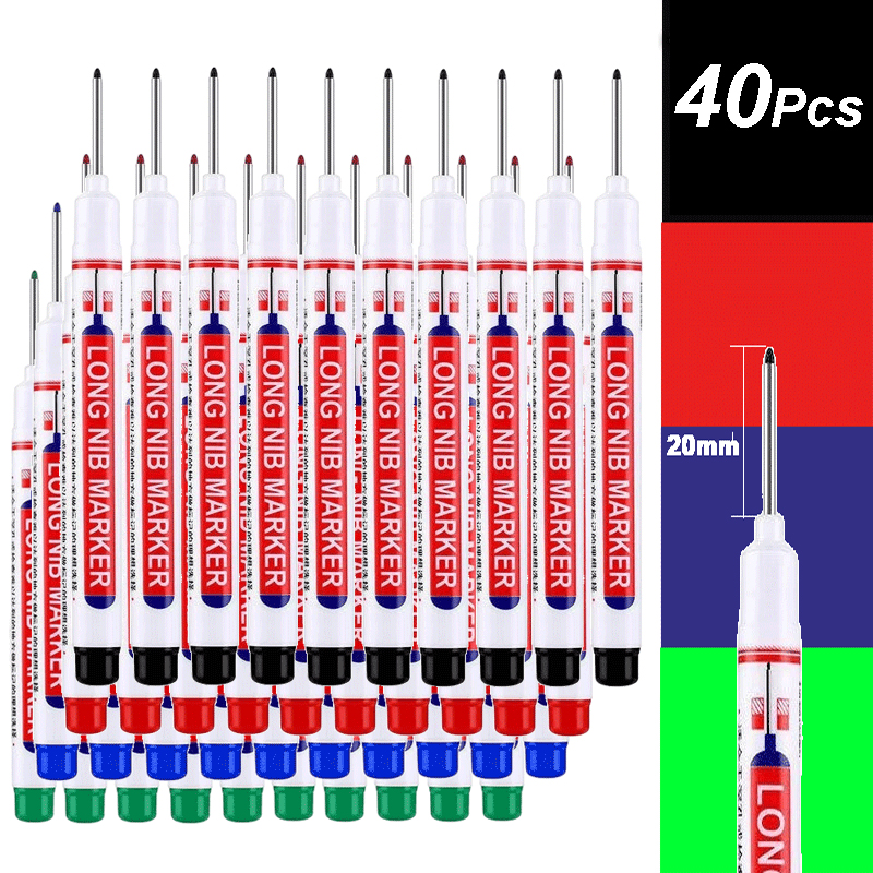4-100Pcs 2cm Waterproof Long Head Markers Deep Hole Marker Pen for Metal Carpenter Red/Black/Blue/Green /White Woodworking Tools