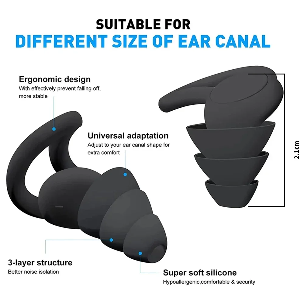 Soft Reusable 3-layer Earplugs for Sleep Silicone Noise Reduction Protection Earplugs Noise Reduction Earplugs Swimming Earplugs