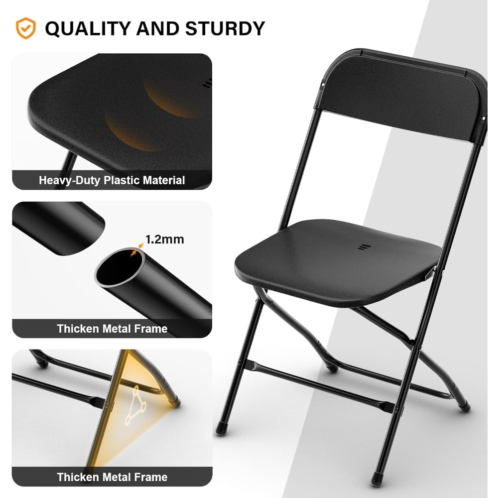 Juego de 6 sillas de jardín plegables apilables de metal y plástico 158kg negro