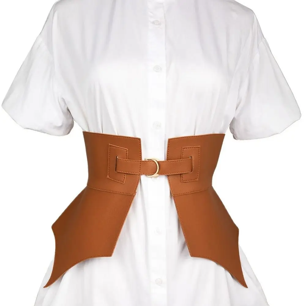 Ceinture longue et large en cuir Pu pour femmes, noir et marron, Irregular, Style Punk, mode automne hiver, Corset