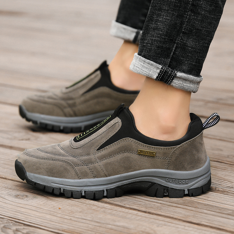 Zapatos de senderismo al aire libre, zapatillas de deporte para hombre, zapatos informales sin cordones para hombre, zapatos de cuero de ante transpirable, zapatos antideslizantes para caminar, calzado