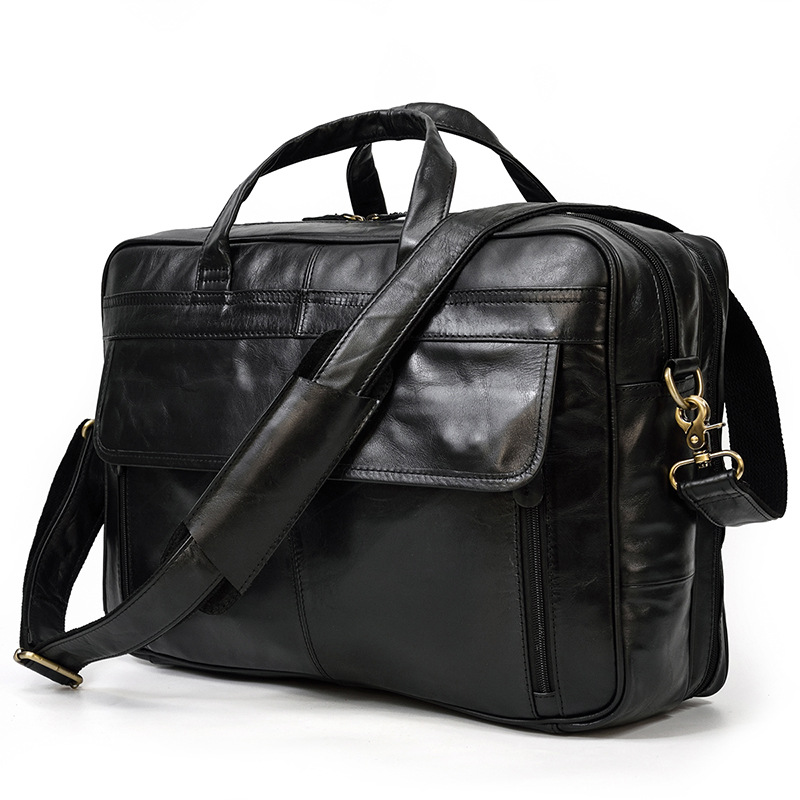 17 "noir hommes en cuir véritable sac à bandoulière messager voyage pochette d'ordinateur hommes mâle Document affaires mallette en cuir sac