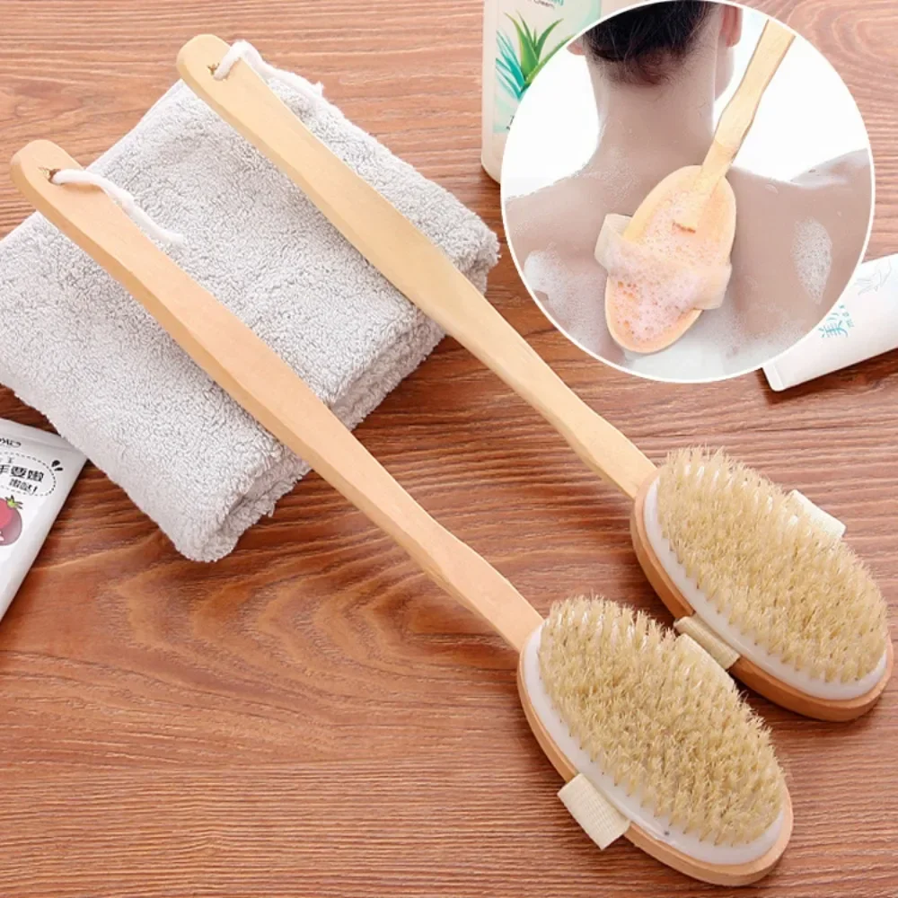 Cepillo corporal de ducha con mango largo desmontable de madera, masaje de baño, cepillo exfoliante corporal, cepillo de lavado para baño, herramientas de baño, 1 ud.