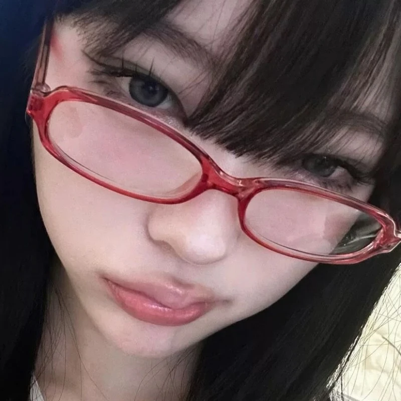 2024 女の子 Y2K レッドグリーンフレームガラスレトロオーバルメガネ眼鏡装飾コンピュータ抗青色眼鏡海辺運転