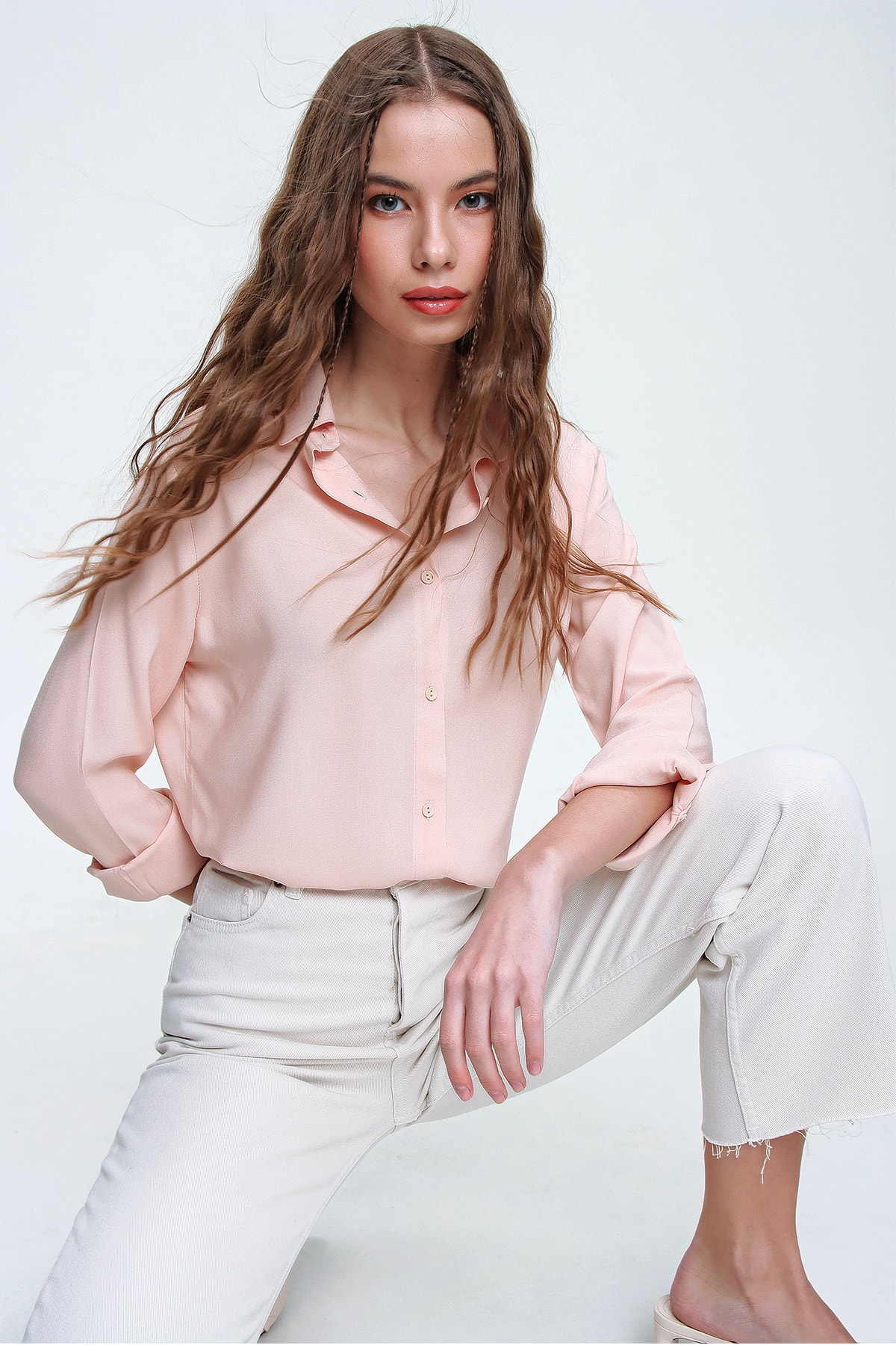 Kemeja Viscose Dasar Salmon Wanita ALC-X5442 Tren Mode Wanita Musim Baru Berkualitas Cantik