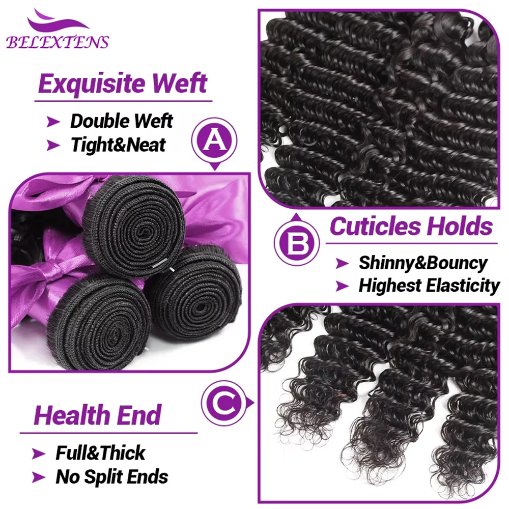 Fasci di capelli umani a onde profonde con chiusura 4x4 fasci di onde profonde fasci di capelli umani e chiusura completa e morbida consegna 3-7 giorni