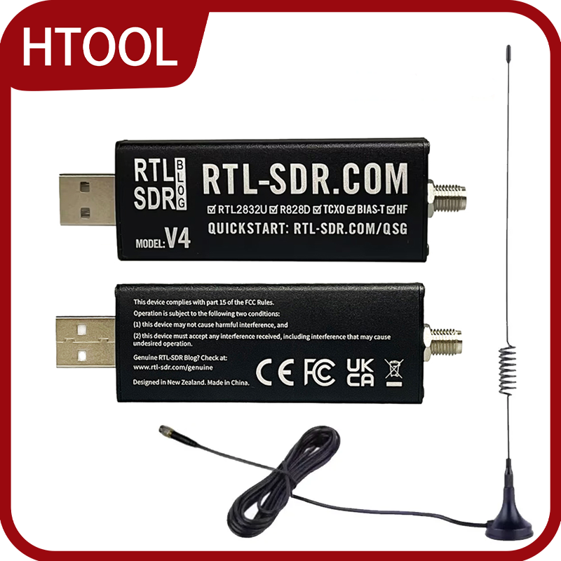 HTOOL SDR V4 Receptor de radio definido por software RTL-SDR V4 RTL2832U 1PPM TCXO HF BiasT SMA Radio definida por software + antena