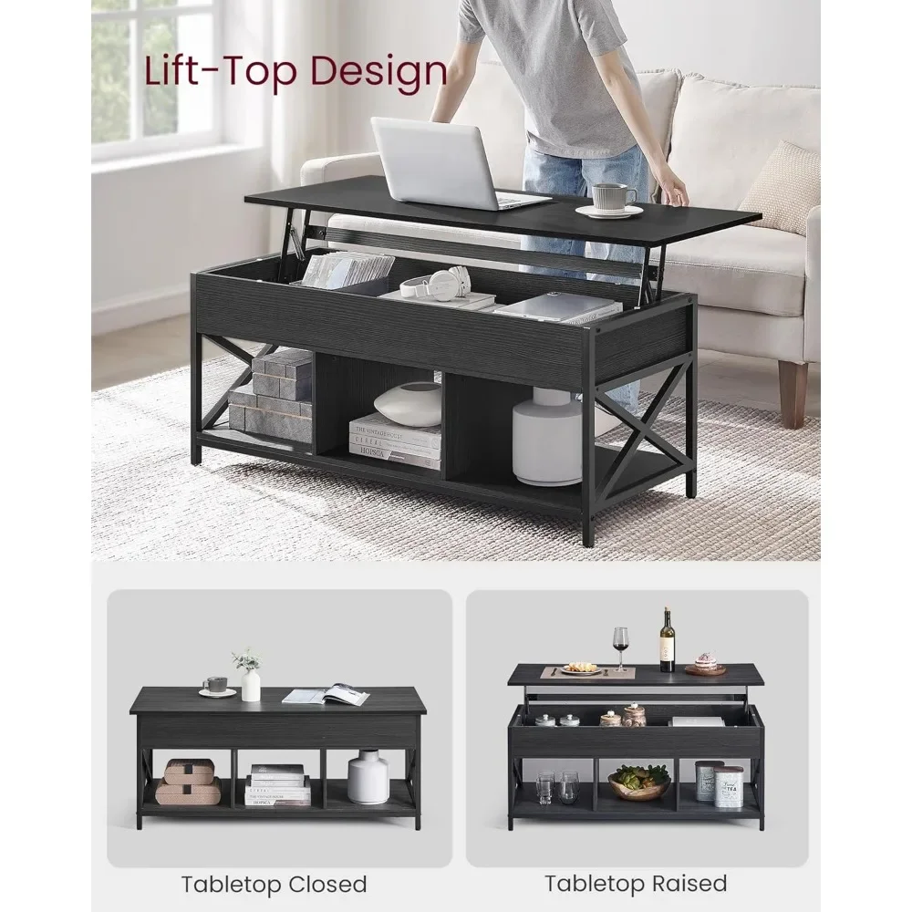 Mesa de centro elevatória, mesa de centro elevatória com prateleira de armazenamento, compartimentos ocultos e tampo elevatório, para sala de estar, escritório