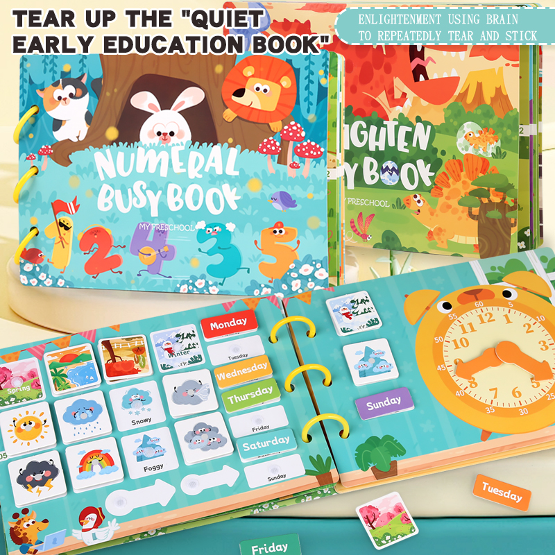Montessori Quiet Busy Book วางของเล่นเด็กสติกเกอร์สัตว์ตัวเลขการจับคู่ปริศนาเกมของเล่นเพื่อการศึกษาสําหรับของขวัญเด็ก