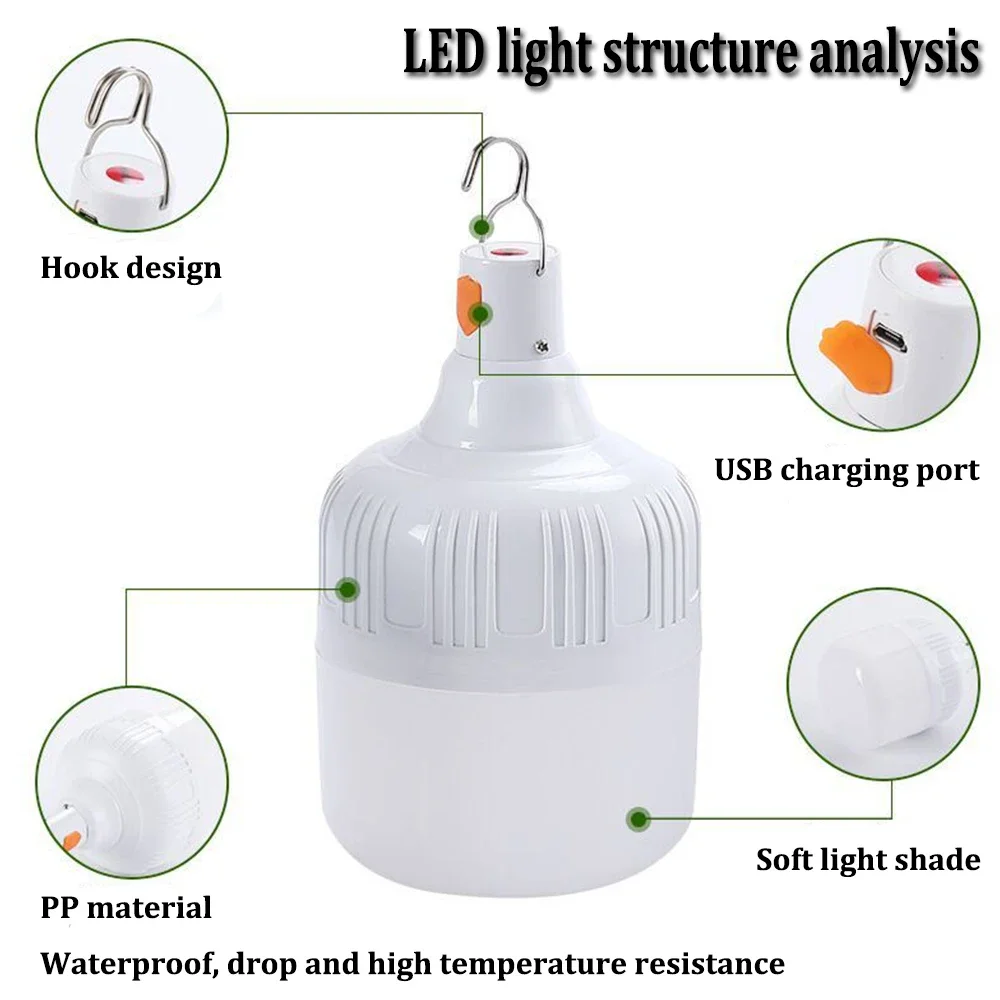 USB Rechargeable Bulb High Power Tent Light Portable LED Lantern Bulbs Camping Light Outdoor Emergency Bulb Stall Lamp