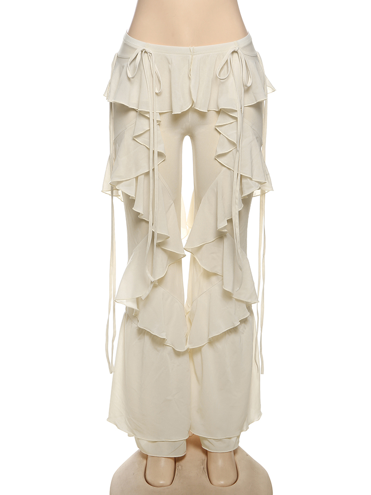 Raar Puss onregelmatige gelaagde flare broek dames Y2K patchwork doorzichtige zomer hipster wilde basic straat trend klassieke broek