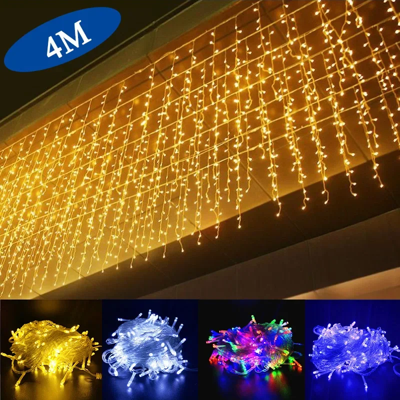 Neue Jahr 2025 4 M * 0,6 M Weihnachten Girlande Led Eiszapfen Vorhang Lichter Außen Fee String Licht Hochzeit party Dekorationen