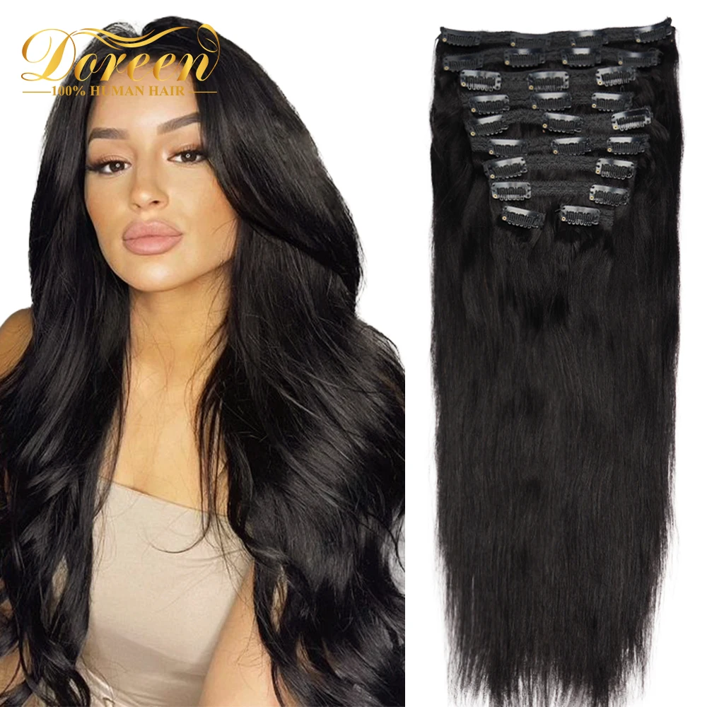 Extensões naturais brasileiras do cabelo, em linha reta, 160g, 200g, 240g, série do volume, máquina remy, cabeça cheia, 16 a 24 polegadas, 10pcs