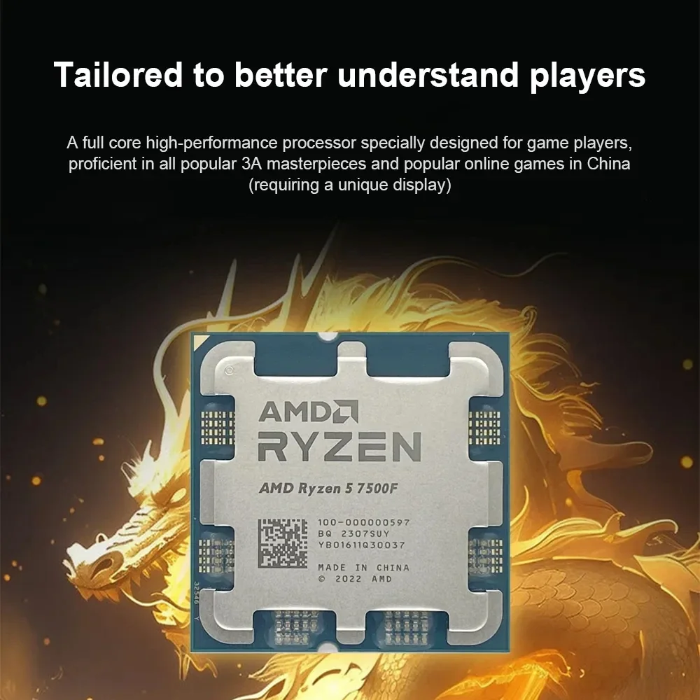 NEW AMD Ryzen 5 7500F Processor 5GHz 6-Core 12-Thread 38MB Desktop Processor  Socket AM5 CPU Gaming Processo but no fan