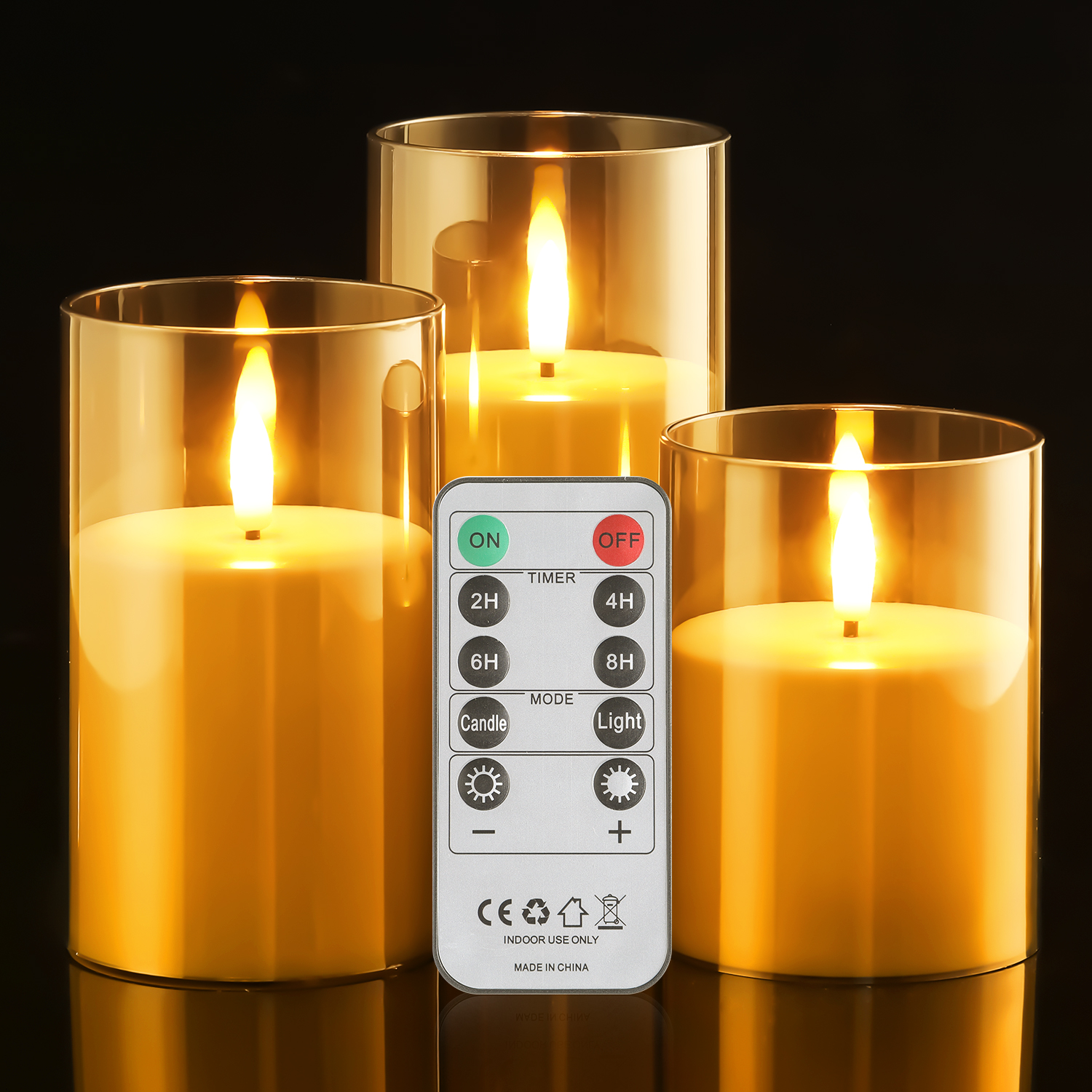 Velas LED de 3 uds con Control remoto, funciona con pilas, vaso de plástico gris con temporizador para decoración del hogar