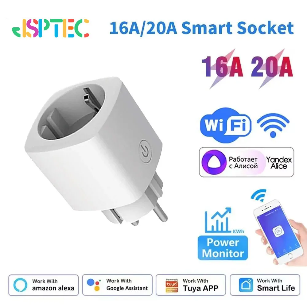 Enchufe inteligente Tuya EU16A/20A, enchufe inteligente Wifi con monitoreo de energía, aplicación remota Smart Life, Control compatible con asistente de Google Alexa