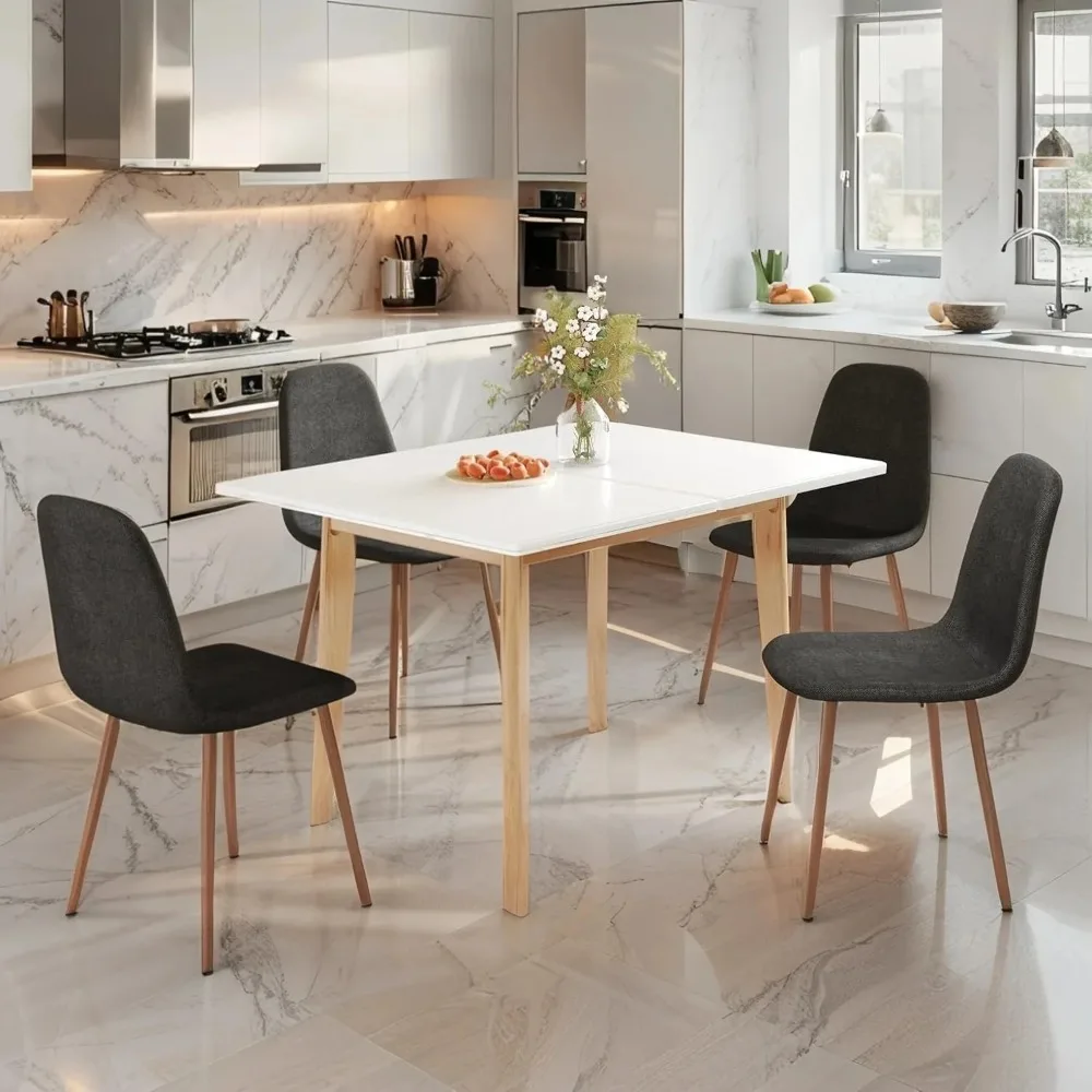 5 Piece Dining Table Set,Folding Dining Table with Chairs Set,35.4-47.2" Small Kitchen Table Set for 4,Marble Dining