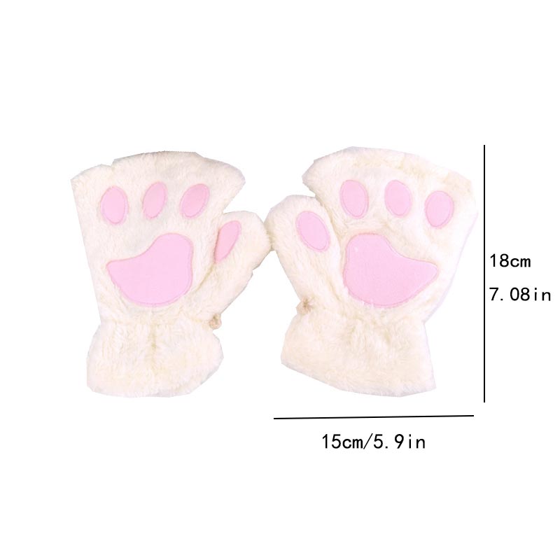 การ์ตูนฤดูหนาวถุงมือผู้หญิงตุ๊กตาหมี Cat PAW Claw ถุงมือน่ารักสั้น Fingerless Fluffy Bear Claw Mittens สําหรับสาวของขวัญ PARTY