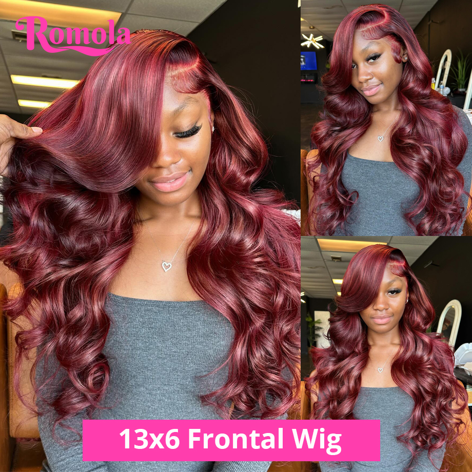 正面レース付きナチュラルヘアウィッグ,バーガンディHD,カラー99j,13x4,ボディウェーブ,赤,30インチ,13x6,アフリカの女性向け