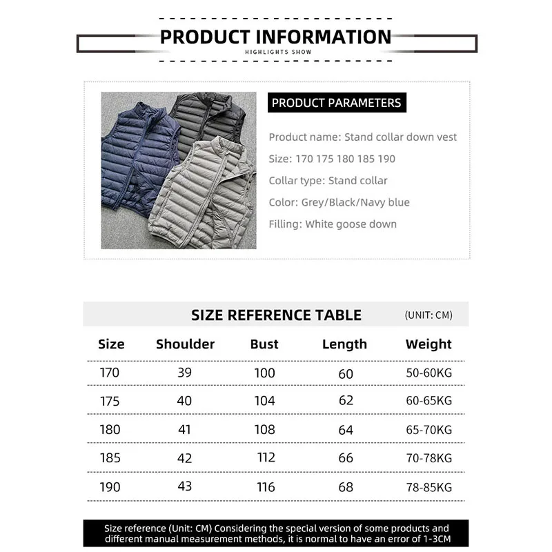 MGP Xuống Vest Trọng Lượng Nhẹ Ấm 90% Màu Trắng Ngỗng Xuống Liền Mạch Của Nam Giới Tank Top Tất Cả Các Trận Đấu Đứng Cổ Áo Áo Khoác