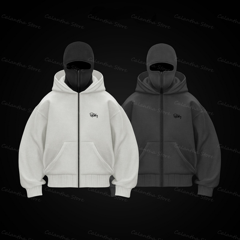 Pasamontañas para hombre con cremallera y capucha, sudadera informal cálida de invierno con capucha, máscara facial, diseño de cremallera, chaqueta deportiva para actividades al aire libre